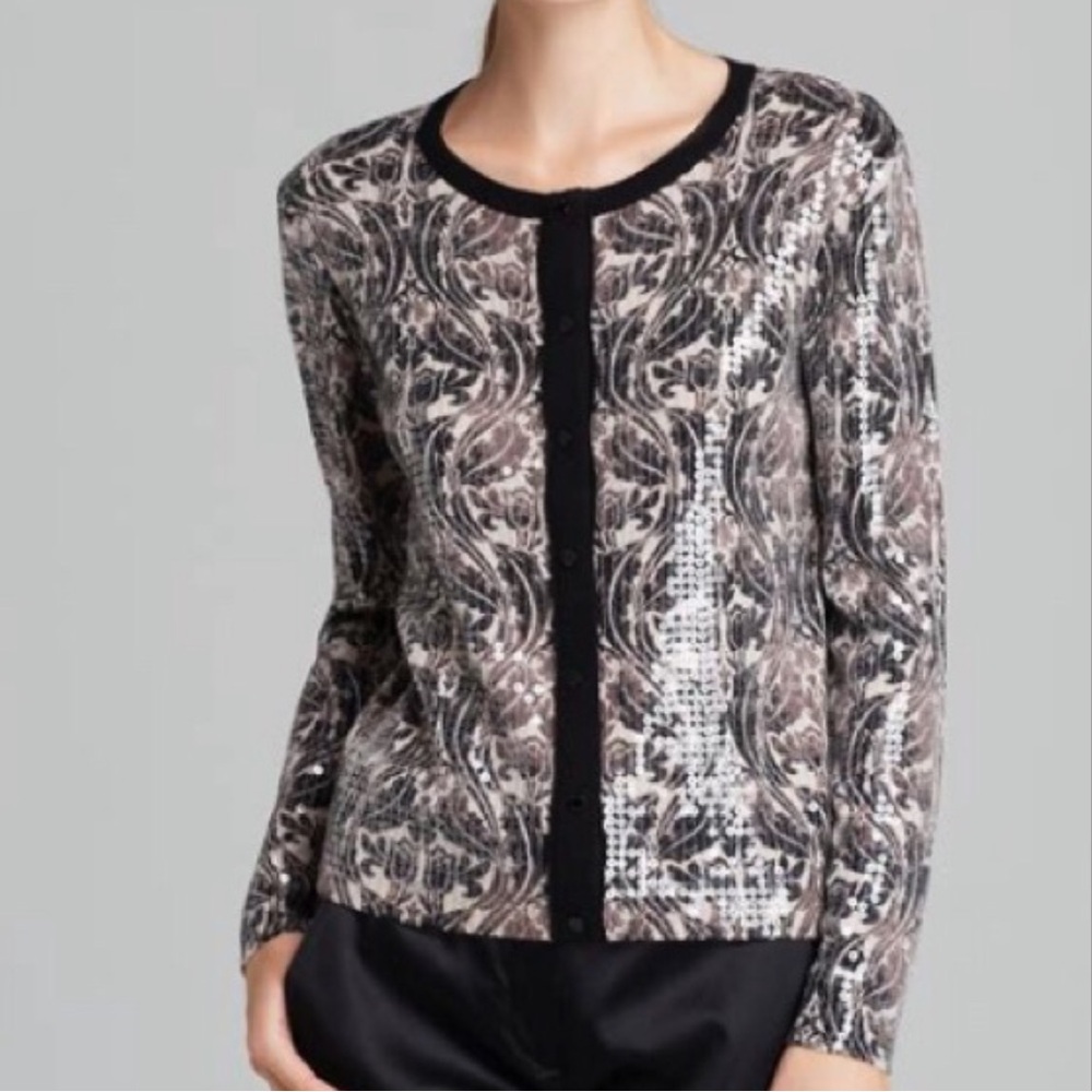 TORY BURCH Merino Wool Sequined Mikki Cardigan Sweater Size XL